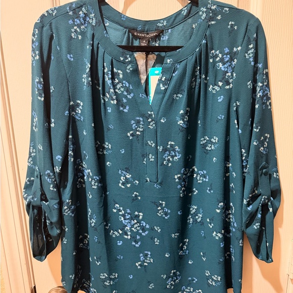 41 Hawthorn Teal and Blue Floral Blouse - Picture 2 of 3